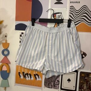 Madewell High Waist Striped Shorts - Light Blue and White